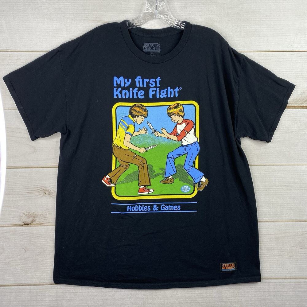 Steven Rhodes My First Knife Fight TEE T SHIRT XL Extra Large Read Funny Graphic